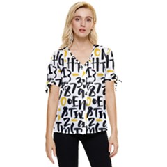 Letters Pattern Bow Sleeve Button Up Top by Wegoenart