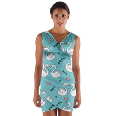 Elegant Swan Pattern Design Wrap Front Bodycon Dress by Wegoenart