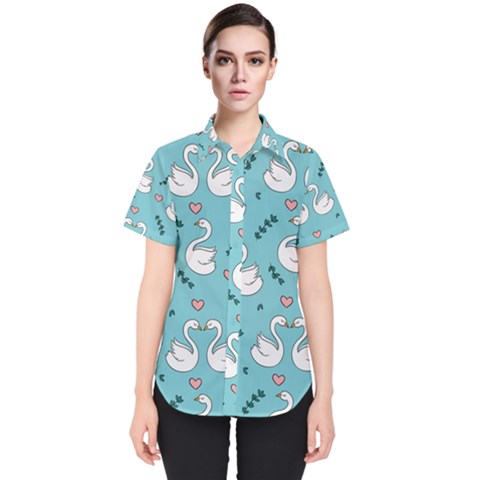 Elegant Swan Pattern Design Women s Short Sleeve Shirt by Wegoenart