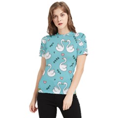 Elegant Swan Pattern Design Women s Short Sleeve Rash Guard by Wegoenart