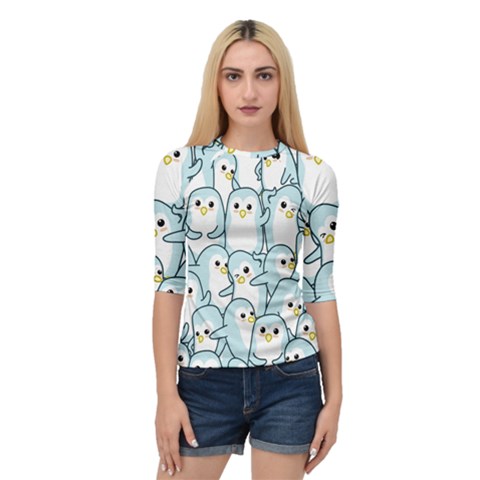 Penguin Pattern Quarter Sleeve Raglan Tee by Wegoenart