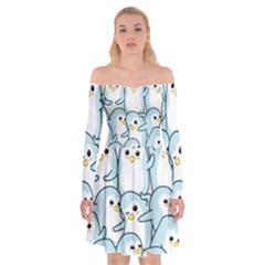 Penguin Pattern Off Shoulder Skater Dress by Wegoenart