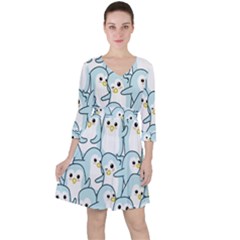 Penguin Pattern Quarter Sleeve Ruffle Waist Dress by Wegoenart