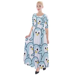 Penguin Pattern Half Sleeves Maxi Dress by Wegoenart