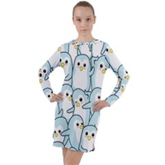 Penguin Pattern Long Sleeve Hoodie Dress by Wegoenart