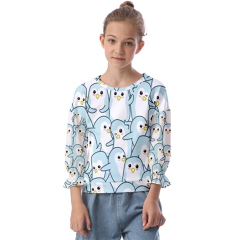 Penguin Pattern Kids  Cuff Sleeve Top by Wegoenart