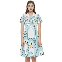 Penguin Pattern Short Sleeve Waist Detail Dress by Wegoenart