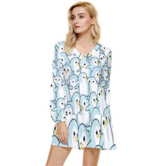 Penguin Pattern Tiered Long Sleeve Mini Dress by Wegoenart