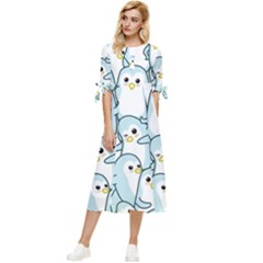 Penguin Pattern Bow Sleeve Chiffon Midi Dress by Wegoenart