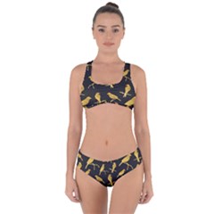 Background-with-golden-birds Criss Cross Bikini Set by Wegoenart