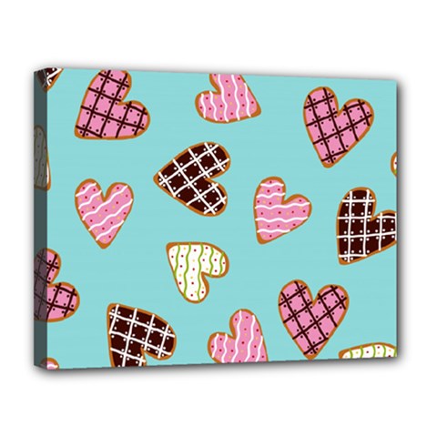 Seamless-pattern-with-heart-shaped-cookies-with-sugar-icing Canvas 14  X 11  (stretched) by Wegoenart