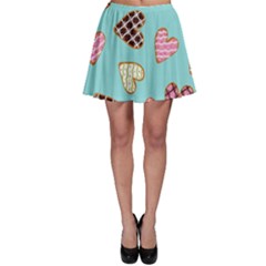 Seamless-pattern-with-heart-shaped-cookies-with-sugar-icing Skater Skirt by Wegoenart