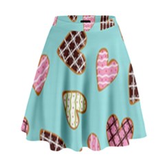 Seamless-pattern-with-heart-shaped-cookies-with-sugar-icing High Waist Skirt by Wegoenart