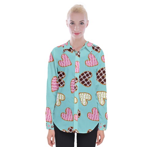 Seamless-pattern-with-heart-shaped-cookies-with-sugar-icing Womens Long Sleeve Shirt by Wegoenart