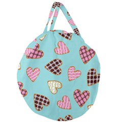 Seamless-pattern-with-heart-shaped-cookies-with-sugar-icing Giant Round Zipper Tote by Wegoenart