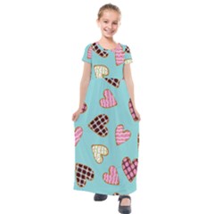 Seamless-pattern-with-heart-shaped-cookies-with-sugar-icing Kids  Short Sleeve Maxi Dress by Wegoenart