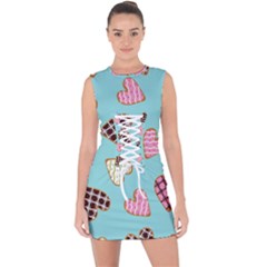 Seamless-pattern-with-heart-shaped-cookies-with-sugar-icing Lace Up Front Bodycon Dress by Wegoenart