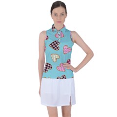 Seamless-pattern-with-heart-shaped-cookies-with-sugar-icing Women s Sleeveless Polo Tee by Wegoenart