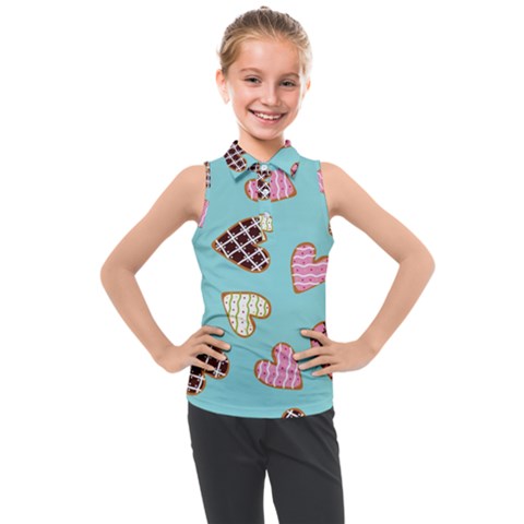 Seamless-pattern-with-heart-shaped-cookies-with-sugar-icing Kids  Sleeveless Polo Tee by Wegoenart