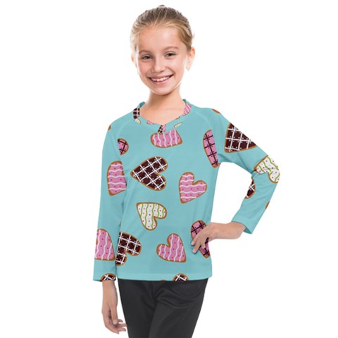 Seamless-pattern-with-heart-shaped-cookies-with-sugar-icing Kids  Long Mesh Tee by Wegoenart