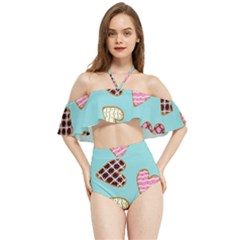 Seamless-pattern-with-heart-shaped-cookies-with-sugar-icing Halter Flowy Bikini Set  by Wegoenart