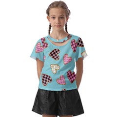 Seamless-pattern-with-heart-shaped-cookies-with-sugar-icing Kids  Front Cut Tee by Wegoenart