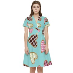 Seamless-pattern-with-heart-shaped-cookies-with-sugar-icing Short Sleeve Waist Detail Dress by Wegoenart