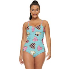 Seamless-pattern-with-heart-shaped-cookies-with-sugar-icing Retro Full Coverage Swimsuit by Wegoenart