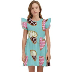 Seamless-pattern-with-heart-shaped-cookies-with-sugar-icing Kids  Winged Sleeve Dress by Wegoenart