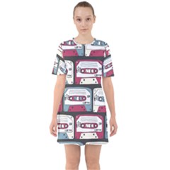 Music Symbol Rock Seamless Pattern Sixties Short Sleeve Mini Dress by Wegoenart