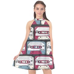 Music Symbol Rock Seamless Pattern Halter Neckline Chiffon Dress  by Wegoenart