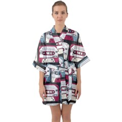 Music Symbol Rock Seamless Pattern Half Sleeve Satin Kimono  by Wegoenart