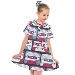 Music Symbol Rock Seamless Pattern Kids  Short Sleeve Shirt Dress by Wegoenart