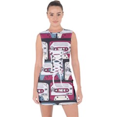 Music Symbol Rock Seamless Pattern Lace Up Front Bodycon Dress by Wegoenart