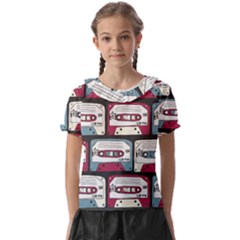 Music Symbol Rock Seamless Pattern Kids  Frill Chiffon Blouse by Wegoenart