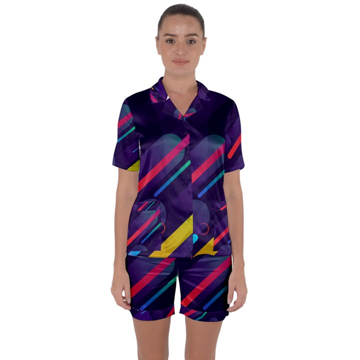 Colorful-abstract-background Satin Short Sleeve Pajamas Set