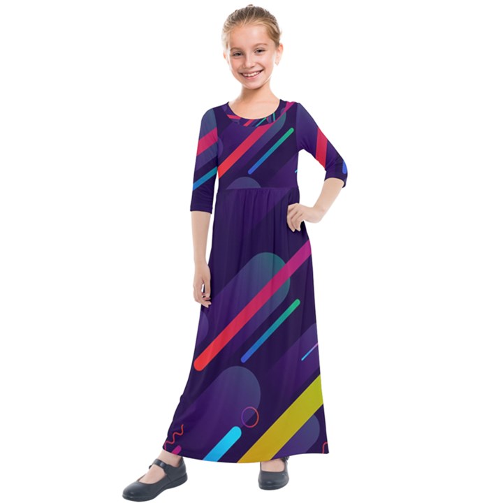 Colorful-abstract-background Kids  Quarter Sleeve Maxi Dress