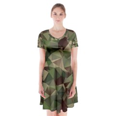 Abstract-vector-military-camouflage-background Short Sleeve V-neck Flare Dress by Wegoenart