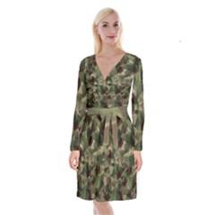 Abstract-vector-military-camouflage-background Long Sleeve Velvet Front Wrap Dress