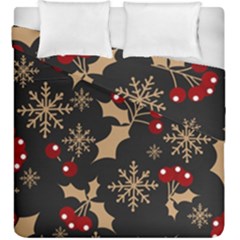 Christmas Pattern With Snowflakes-berries Duvet Cover Double Side (king Size) by Wegoenart