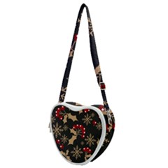 Christmas Pattern With Snowflakes-berries Heart Shoulder Bag by Wegoenart