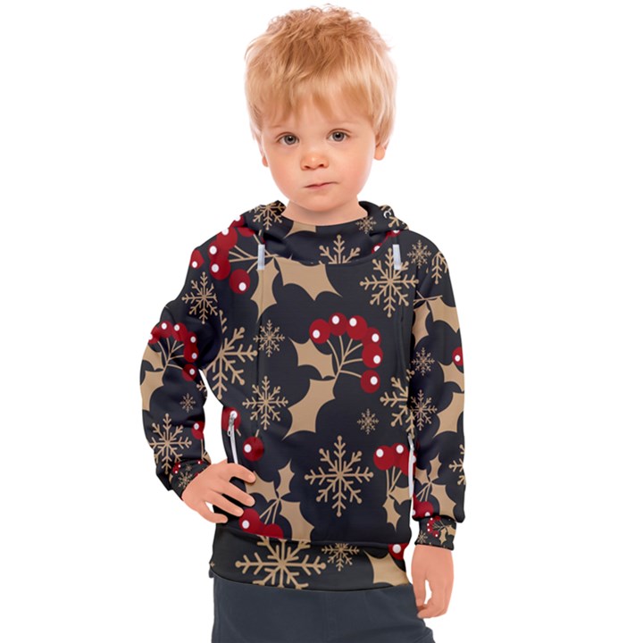 Christmas pattern with snowflakes-berries Kids  Hooded Pullover