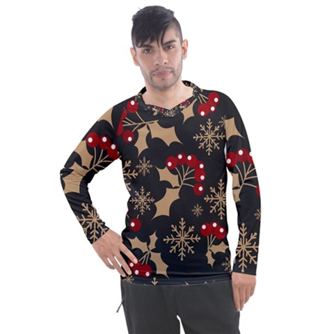 Christmas Pattern With Snowflakes-berries Men s Pique Long Sleeve Tee by Wegoenart