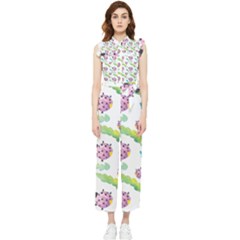 Watercolor-pattern-with-lady-bug Women s Frill Top Chiffon Jumpsuit by Wegoenart