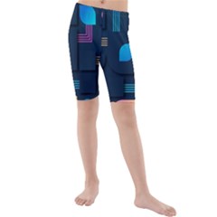 Gradient Geometric Shapes Dark Background Kids  Mid Length Swim Shorts by Wegoenart