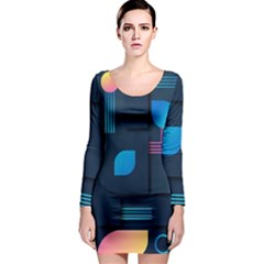 Gradient Geometric Shapes Dark Background Long Sleeve Bodycon Dress by Wegoenart