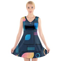 Gradient Geometric Shapes Dark Background V-neck Sleeveless Dress by Wegoenart