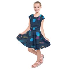 Gradient Geometric Shapes Dark Background Kids  Short Sleeve Dress by Wegoenart