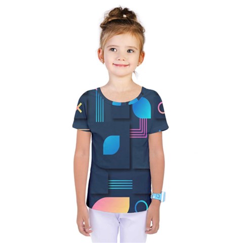 Gradient Geometric Shapes Dark Background Kids  One Piece Tee by Wegoenart