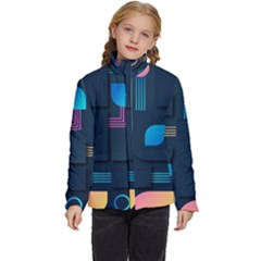 Gradient Geometric Shapes Dark Background Kids  Puffer Bubble Jacket Coat